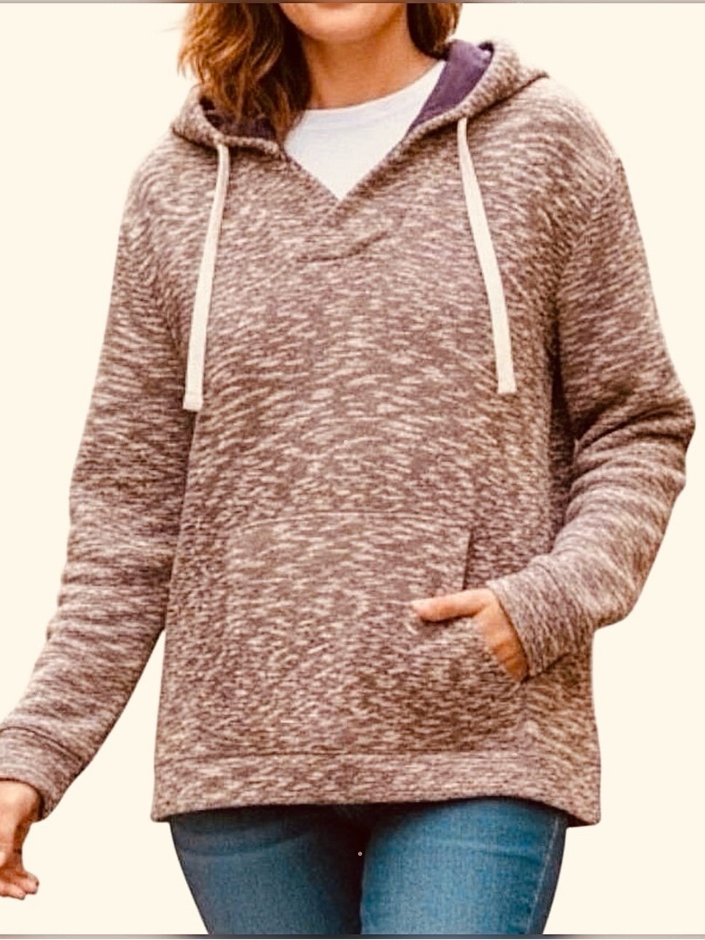 Hang Ten California Classic Hoodie Sweatshirt Size Large Mauve White Terry Weave